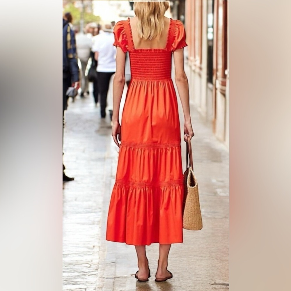 Tory Burch Smocked midi maxi orange dress size XS - Picture 2 of 10